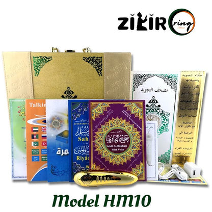 HM10 Quran Book Zkirring Quran reading machine with hajj umrah, qaida noorania, multilingual dictionary, Hismul books have indonesia spell version with arabic audio optional.