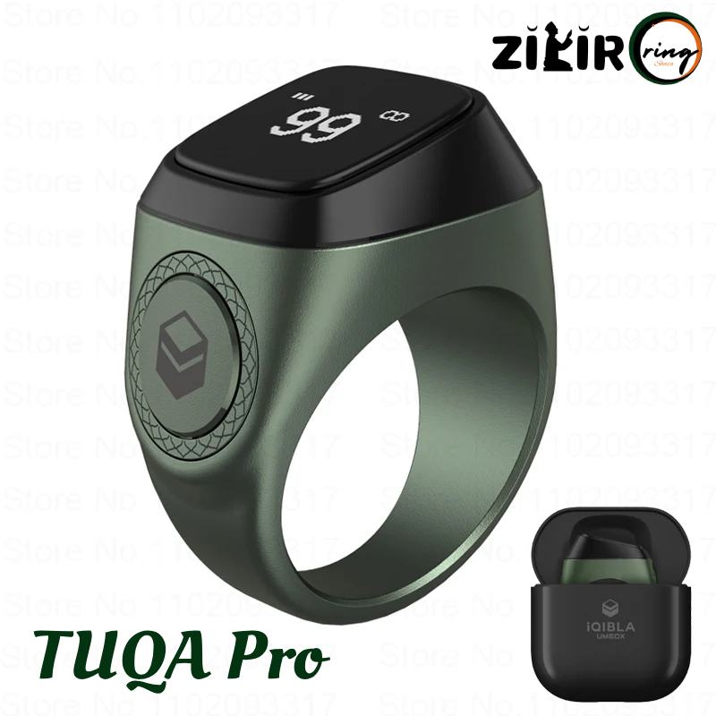 Green TUQA Pro Smart Zikir Ring Digital Counter Tasbih with Charging box