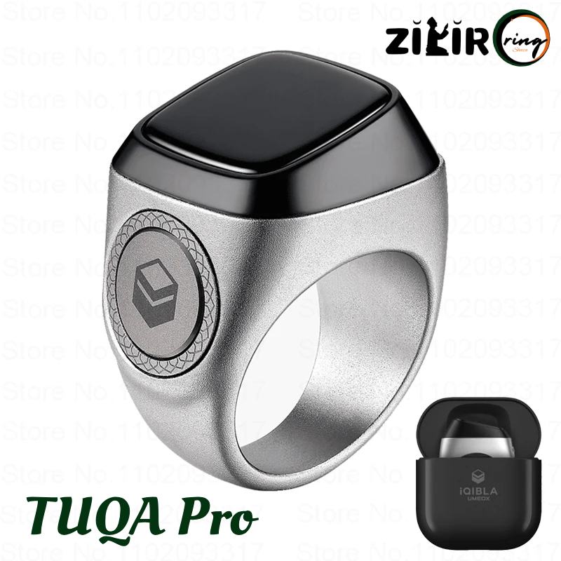 Silver TUQA Pro Smart Zikir Ring Digital Counter Tasbih with Charging box