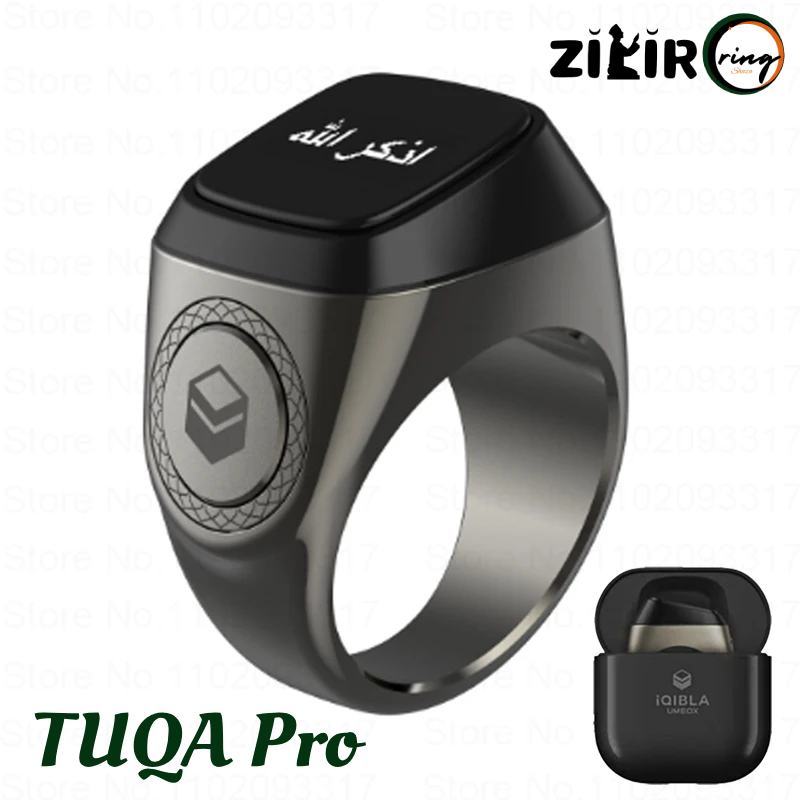 Space gray TUQA Pro Smart Zikir Ring Digital Counter Tasbih with Charging box