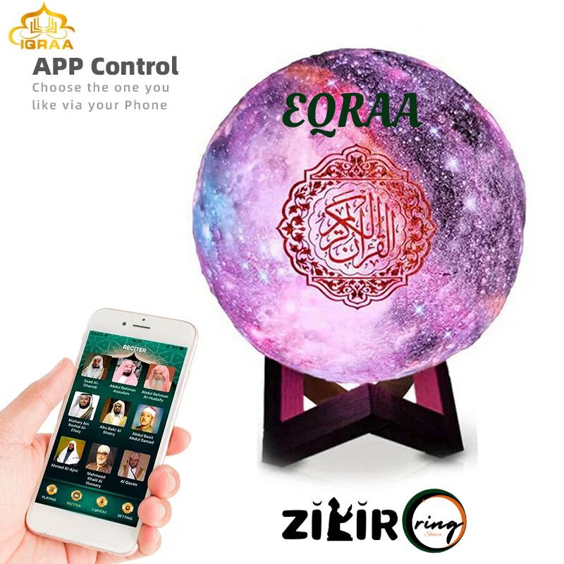 ZikirRing EQRAA Quran speakers 3D is Muslim Quran choose one of reciter do like via phone